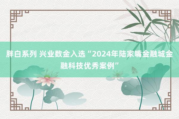 胖白系列 兴业数金入选“2024年陆家嘴金融城金融科技优秀案例”