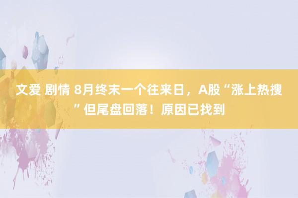 文爱 剧情 8月终末一个往来日，A股“涨上热搜”但尾盘回落！原因已找到