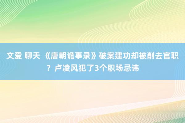 文爱 聊天 《唐朝诡事录》破案建功却被削去官职？卢凌风犯了3个职场忌讳